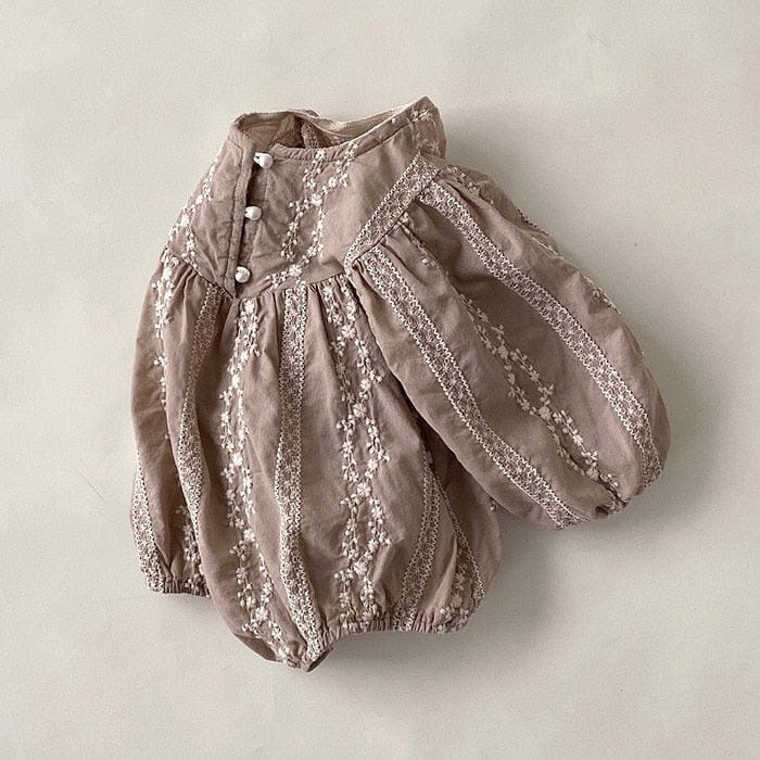 長袖ロンパース Grey / 66cm ベビー 刺繍 レース ロンパース