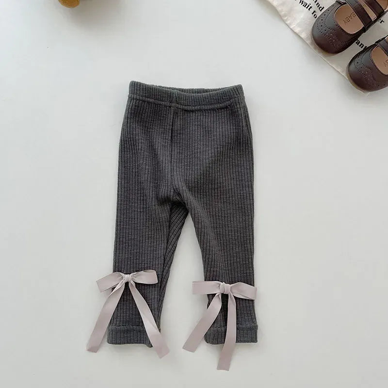 レギンスパンツ grey / 66cm ベビーパンツ リブレギンス リボンレギンスパンツ ベージュ グレー 2カラー