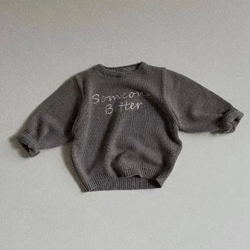 ニット・セーター grey / 73cm ベビートップス ニットセーター レターロゴ刺繍 アプリコット グレー 2カラー