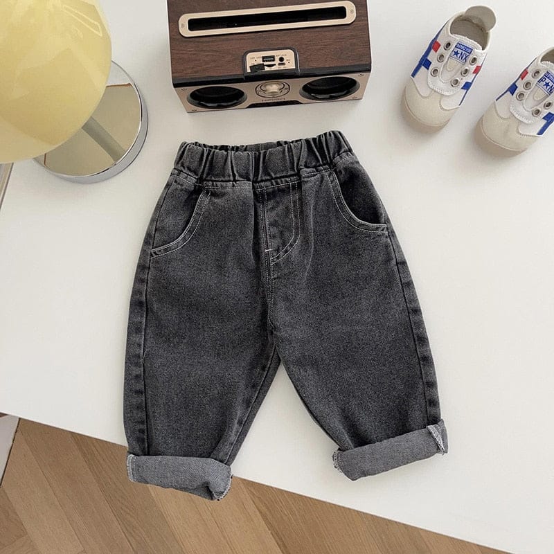 ロングパンツ・スウェットパンツ Grey / 73cm / 取り寄せ（7〜21日） ☺︎ ベビー服 キッズ服 ロングパンツ ルーズ デニム コットン ジーンズ パンツ ジーパン ベージュ 黒 青 3色 男の子