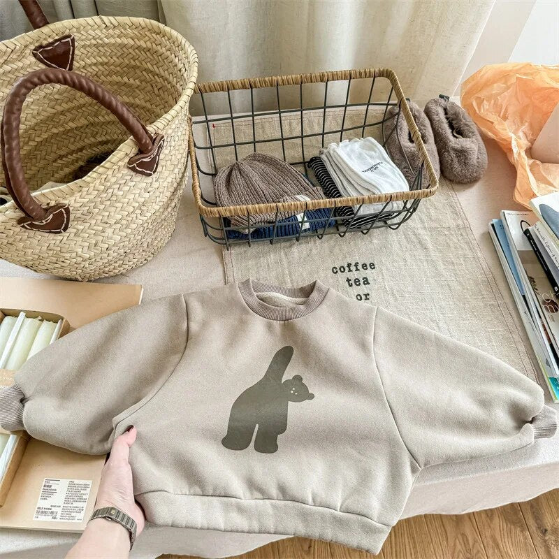トレーナー・フーディ grey apricot / 80cm キッズスウェットシャツ トレーナー くま ベアプリント バットスリーブ ドルマンスリーブ グレー ブラウン 2カラー ユニセックス 男の子 女の子 子供服