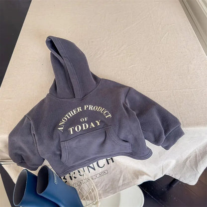 トレーナー・フーディ grey blue / 80cm / 取り寄せ（7〜21日） キッズ ボアフリース レターロゴ フーディ スウェット パーカー