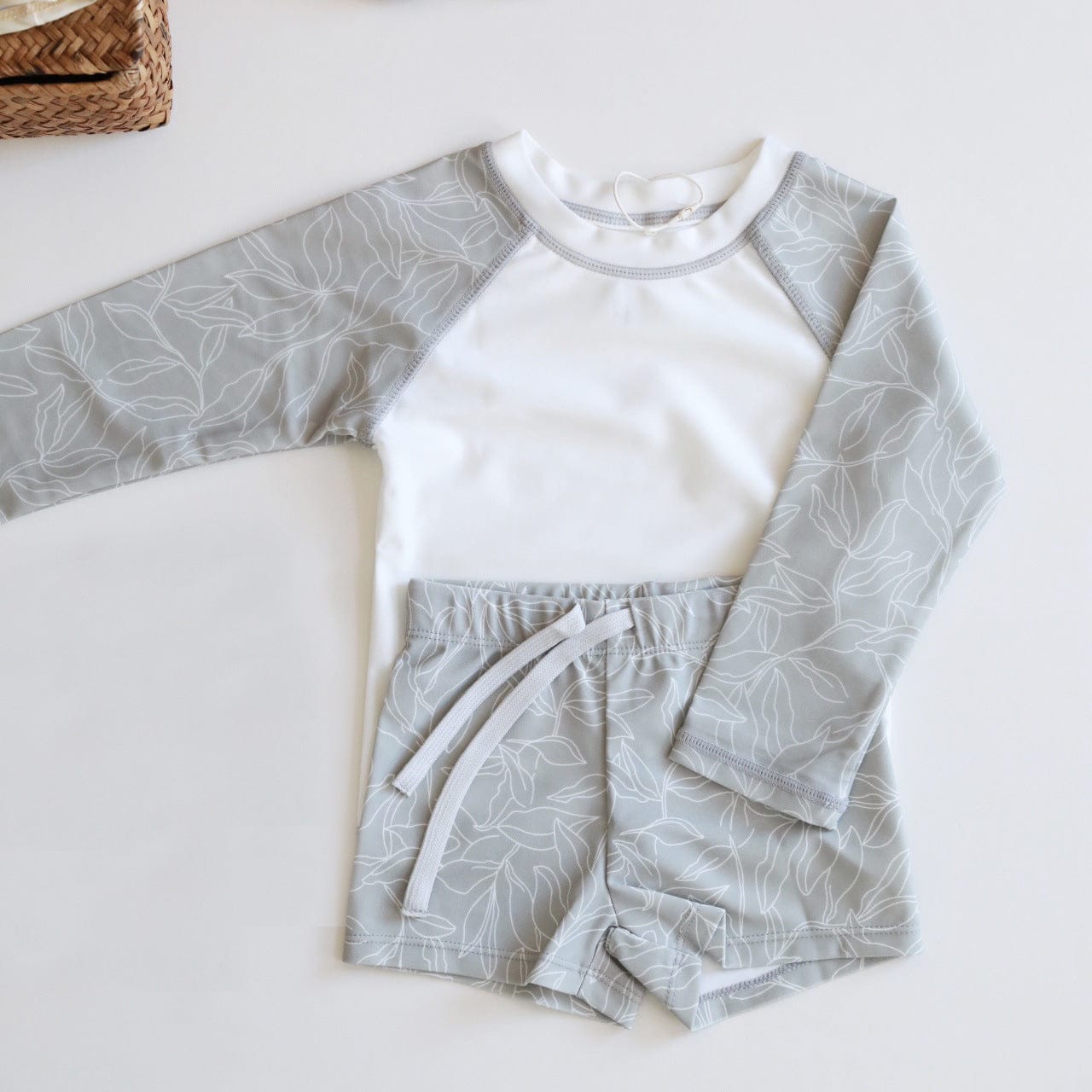 ベビー用水着 Grey long-sleeved swimsuit / 80 ボーイズ水着 長袖セパレートスイムウェア ラッシュガード【mh0009359】