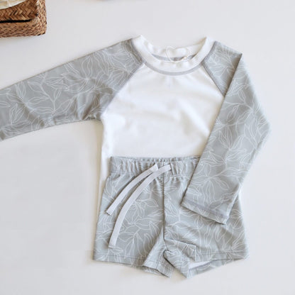 ベビー用水着 Grey long-sleeved swimsuit / 80 ボーイズ水着 長袖セパレートスイムウェア ラッシュガード【mh0009359】