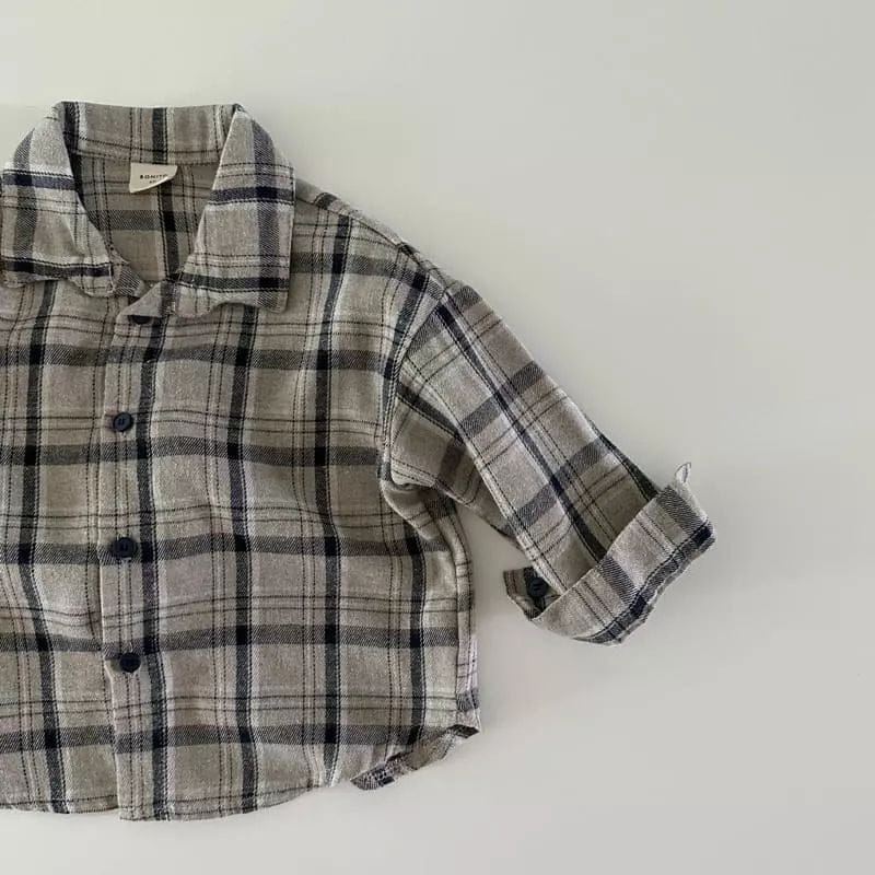 長袖シャツ・ブラウス grey plaid / 73cm ベビー キッズ 長袖シャツ チェック ルーズ カーキ グレー 2色 ボーイズ 男の子 7725
