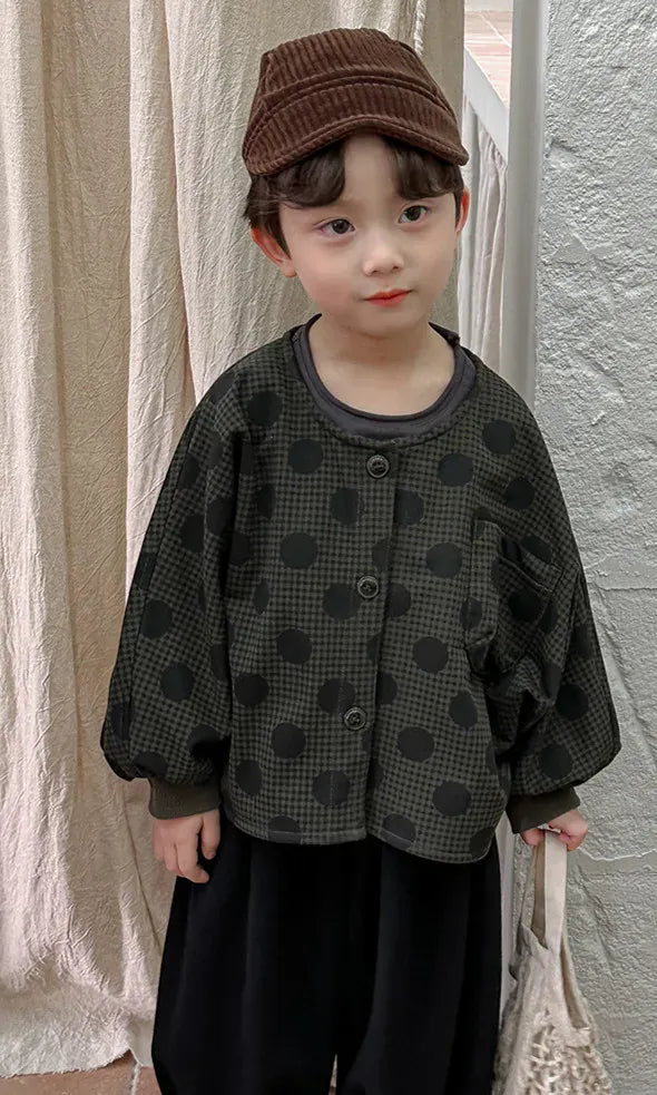 カーディガン・パーカー Grey Polka dot / 80cm キッズカーディガン 長袖ジャケット 水玉ドットプリント グレー/ジンジャー/2カラー