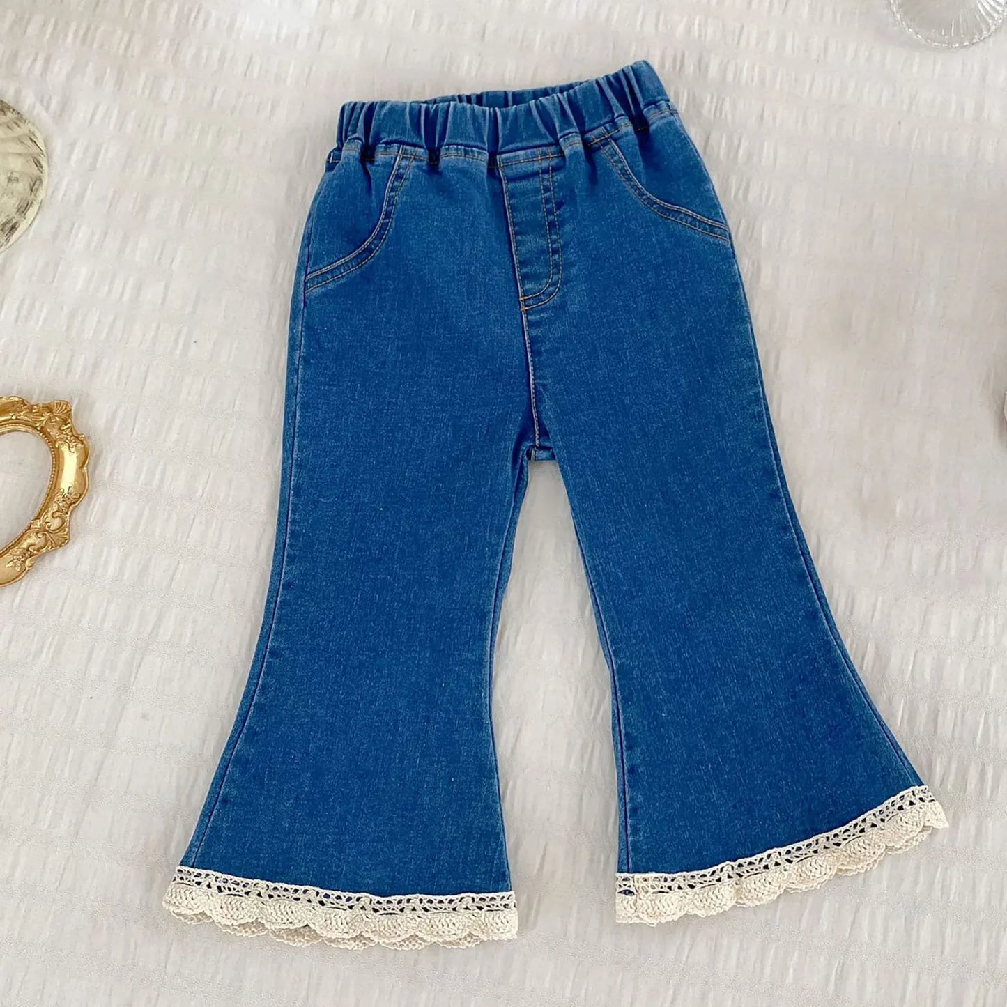 デニムパンツ H10251 Lace / 12M 80cm キッズパンツ デニム フレアパンツ 裾レース ジーンズ ジーパン【mh0006462】