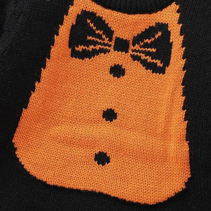 長袖ロンパース ベビーロンパース 蝶ネクタイ柄ニット長袖ボディスーツ ハロウィンHalloween 👻 2カラー