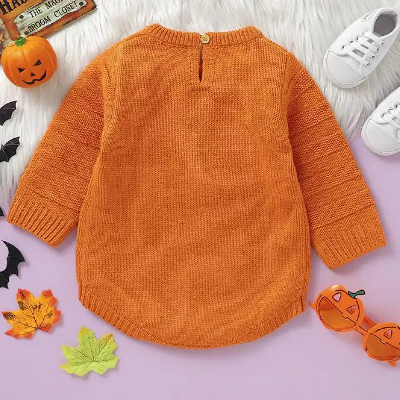 長袖ロンパース ベビーロンパース 蝶ネクタイ柄ニット長袖ボディスーツ ハロウィンHalloween 👻 2カラー