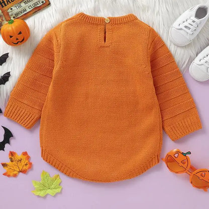 長袖ロンパース ベビーロンパース 蝶ネクタイ柄ニット長袖ボディスーツ ハロウィンHalloween 👻 2カラー