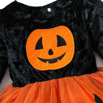 長袖ワンピース キッズコスチューム ハロウィンかぼちゃパンプキン長袖ドレスワンピース Halloween 👻【mh0007346】