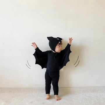 長袖セットアップ ベビーコスチューム ハロウィンバットスリーブコウモリロンパース/トップス+パンツ 帽子セット Halloween 👻【mh0007358】