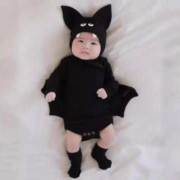 長袖セットアップ ベビーコスチューム ハロウィンバットスリーブコウモリロンパース/トップス+パンツ 帽子セット Halloween 👻【mh0007358】