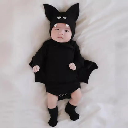 長袖セットアップ ベビーコスチューム ハロウィンバットスリーブコウモリロンパース/トップス+パンツ 帽子セット Halloween 👻【mh0007358】