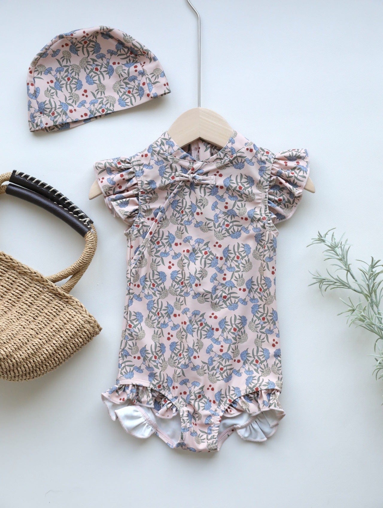 ベビー用水着 Hydrangea in a national style swimsuit / 80 ガールズ水着 キャップスリーブワンピーススイムウェア ラッシュガード【mh0009337】