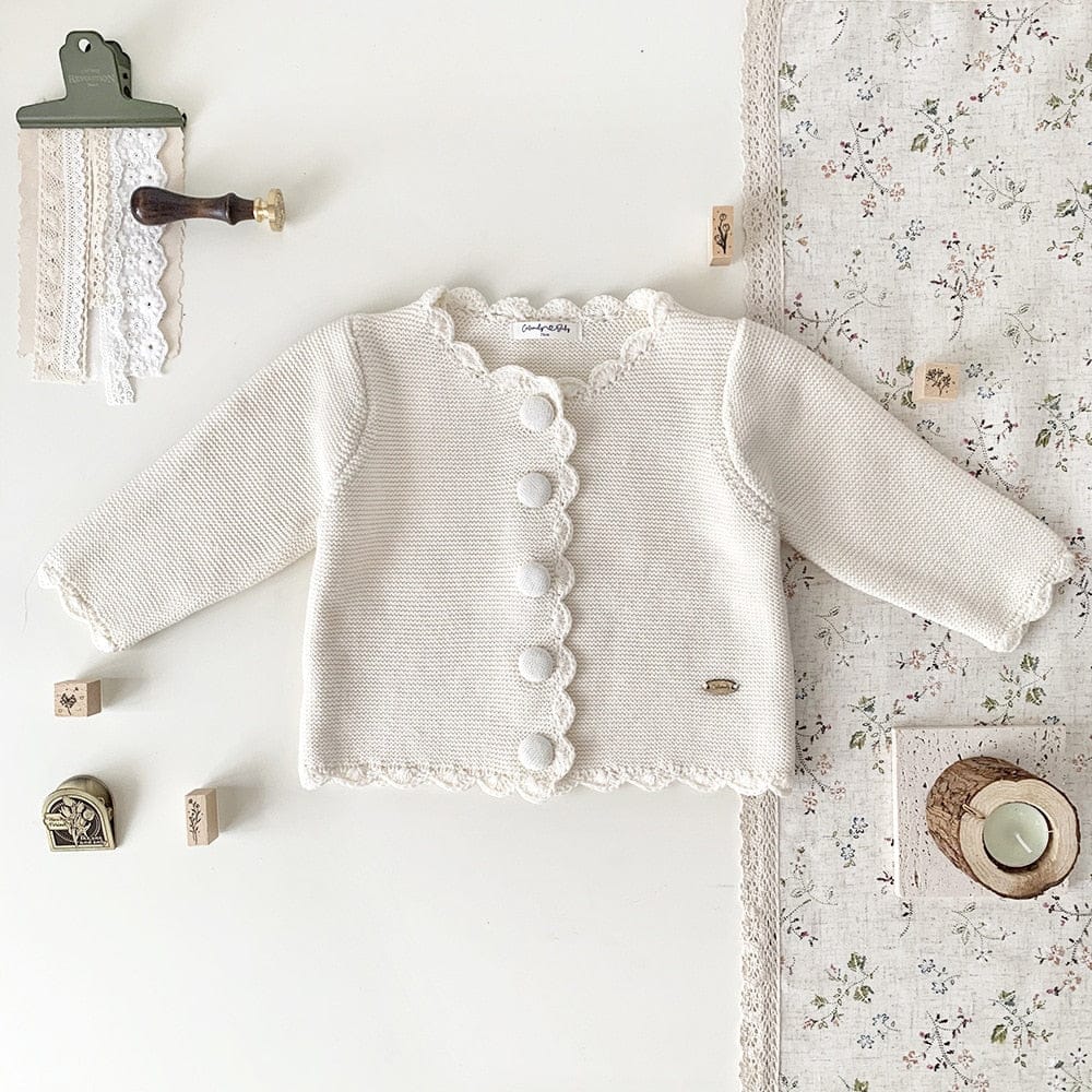 カーディガン・パーカー Ivory / 73cm ベビー キッズ くるみボタン ニット カーディガン ジャケット ガールズ