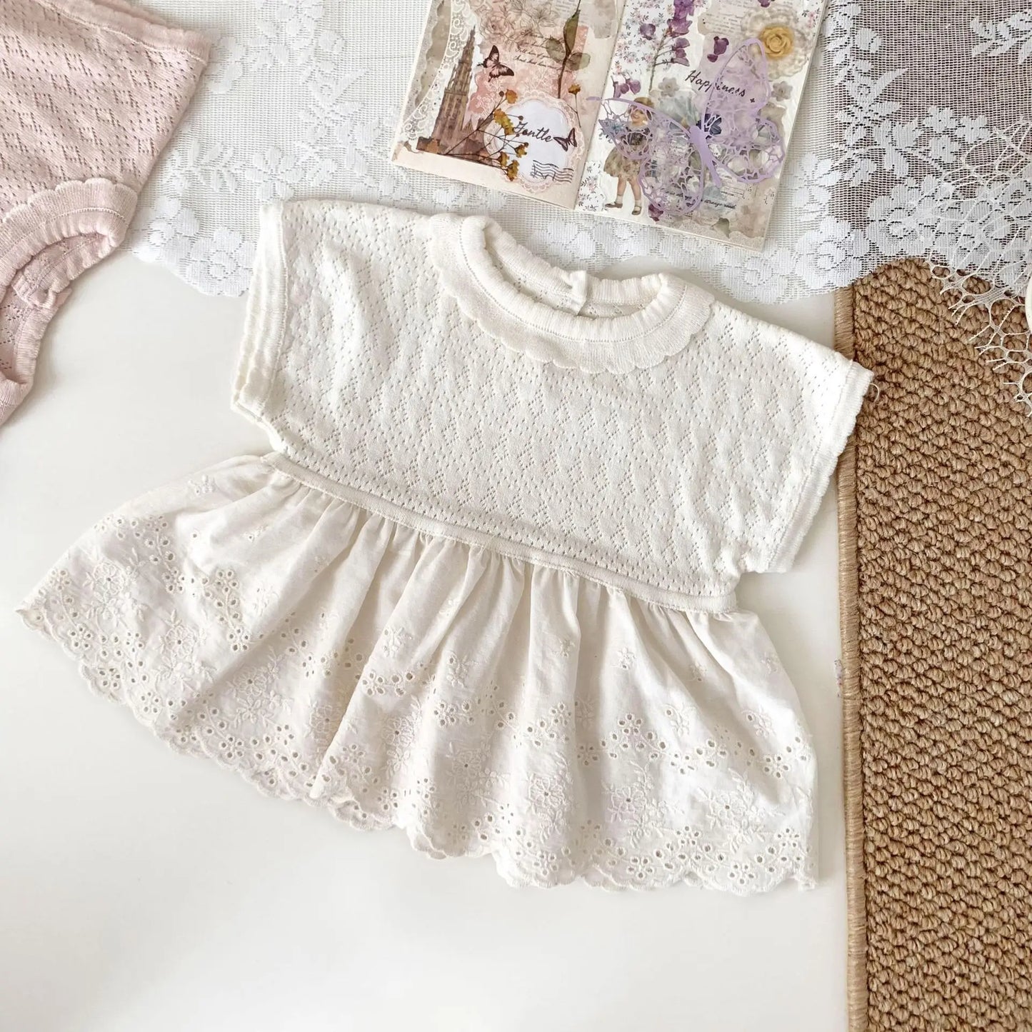 半袖シャツ・ブラウス Ivory / 73cm ベビーキッズトップス ペプラムレース レースニットチュニックブラウス 2カラー