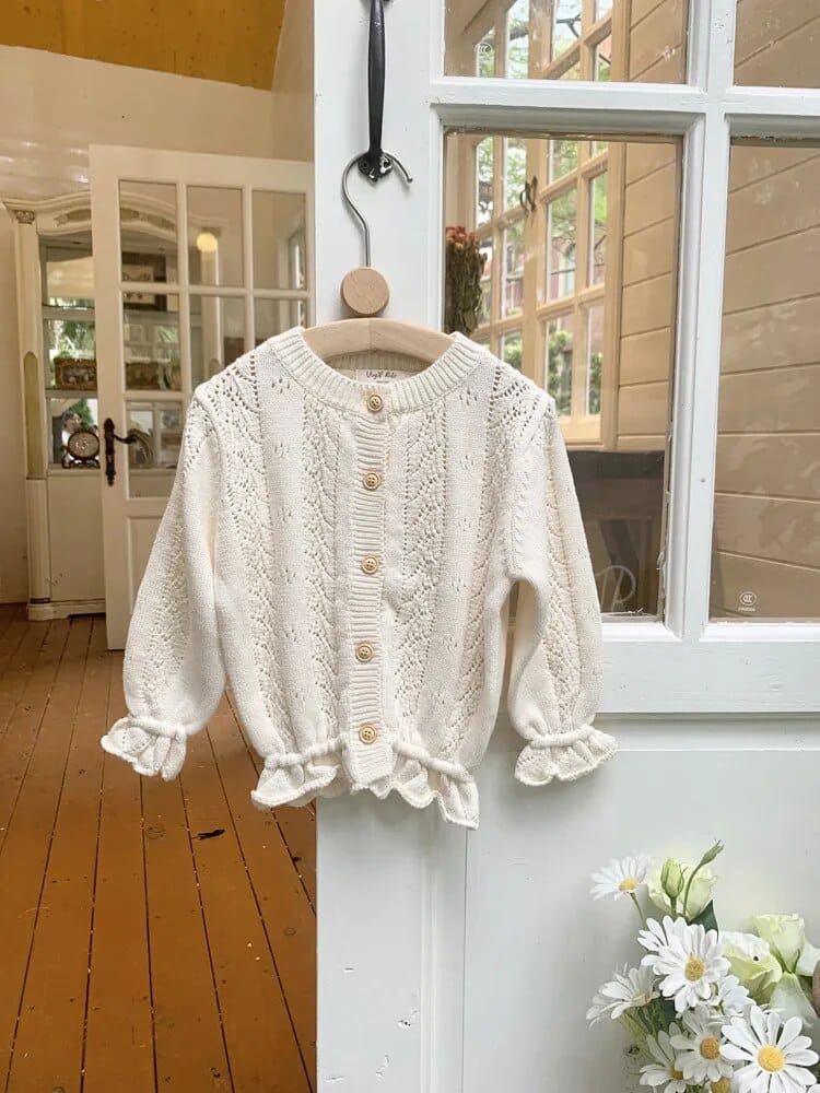 カーディガン・パーカー ivory / 90cm キッズ カーディガン レースニット 長袖 アイボリー イエローグリーン 2カラー ガールズ 女の子 子供服