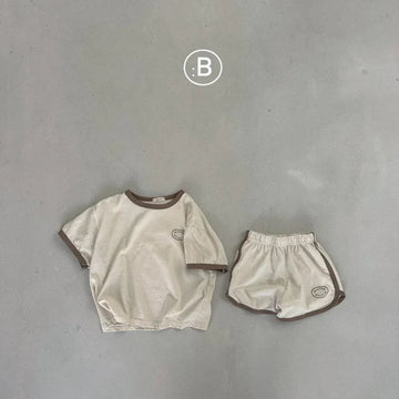 半袖セットアップ Ivory / 9M 73cm ベビーセットアップ 2点セット 半袖Tシャツ+ショートパンツ バイピング 3カラー【mh0005938】