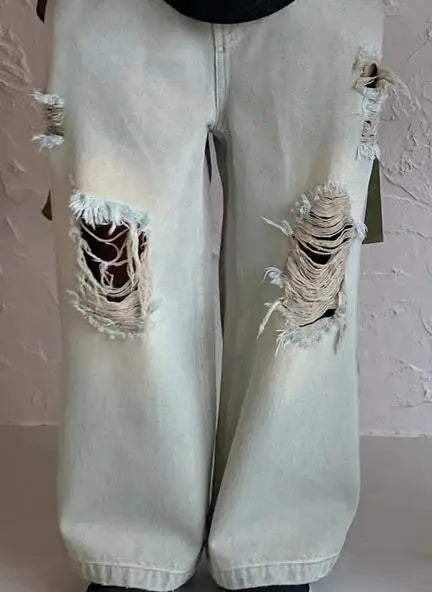 デニムパンツ jeans / 2T  90cm キッズパンツ ダメージデニム ワイドルーズジーンズ ジーパン