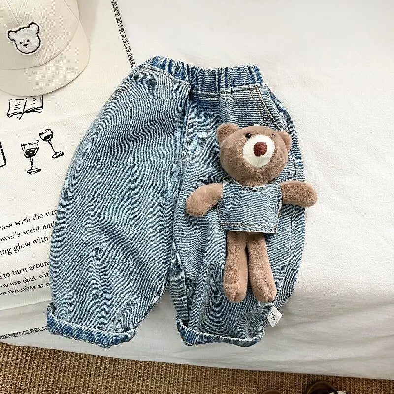 長袖セットアップ jeans / 9M  73CM ベビーキッズカーディガン/パンツ 犬ドッグ刺繍ニットカーディガンジャケット/くまぬいぐるみデニムパンツ【mh0007741】