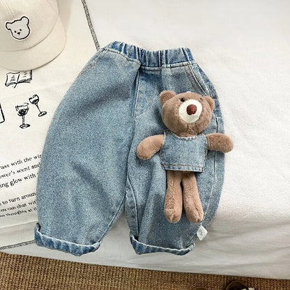 長袖セットアップ jeans / 9M  73CM ベビーキッズカーディガン/パンツ 犬ドッグ刺繍ニットカーディガンジャケット/くまぬいぐるみデニムパンツ【mh0007741】
