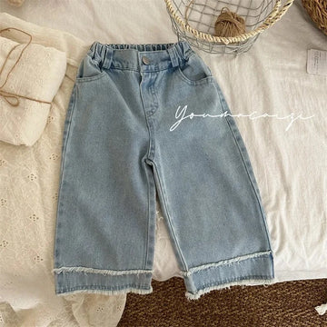 デニムパンツ K24016 blue pant / 80cm 9-12m / 取り寄せ（7〜21日） キッズパンツ デニムパンツ ジーンズ ワイドルーズパンツ 切り替え フリンジ ジーパン