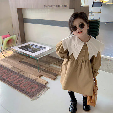 長袖ワンピース khaki / 12M  80cm キッズワンピース 長袖変わり襟ワンピース カーキ