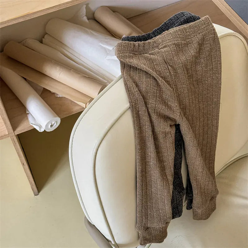 レギンスパンツ khaki / 12M  80CM キッズパンツ リブニット レギンスパンツ レターロゴプリント 2カラー