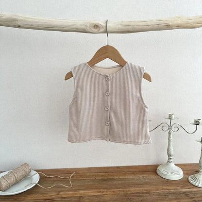 ベスト khaki / 12M  80cm ベビートップス 前あきベスト シンプルベーシック 2カラー