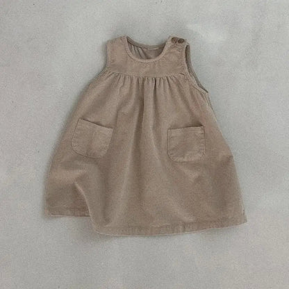 ノースリーブワンピース khaki / 12M 80cm キッズワンピース コーデュロイ ノースリーブワンピース 2カラー