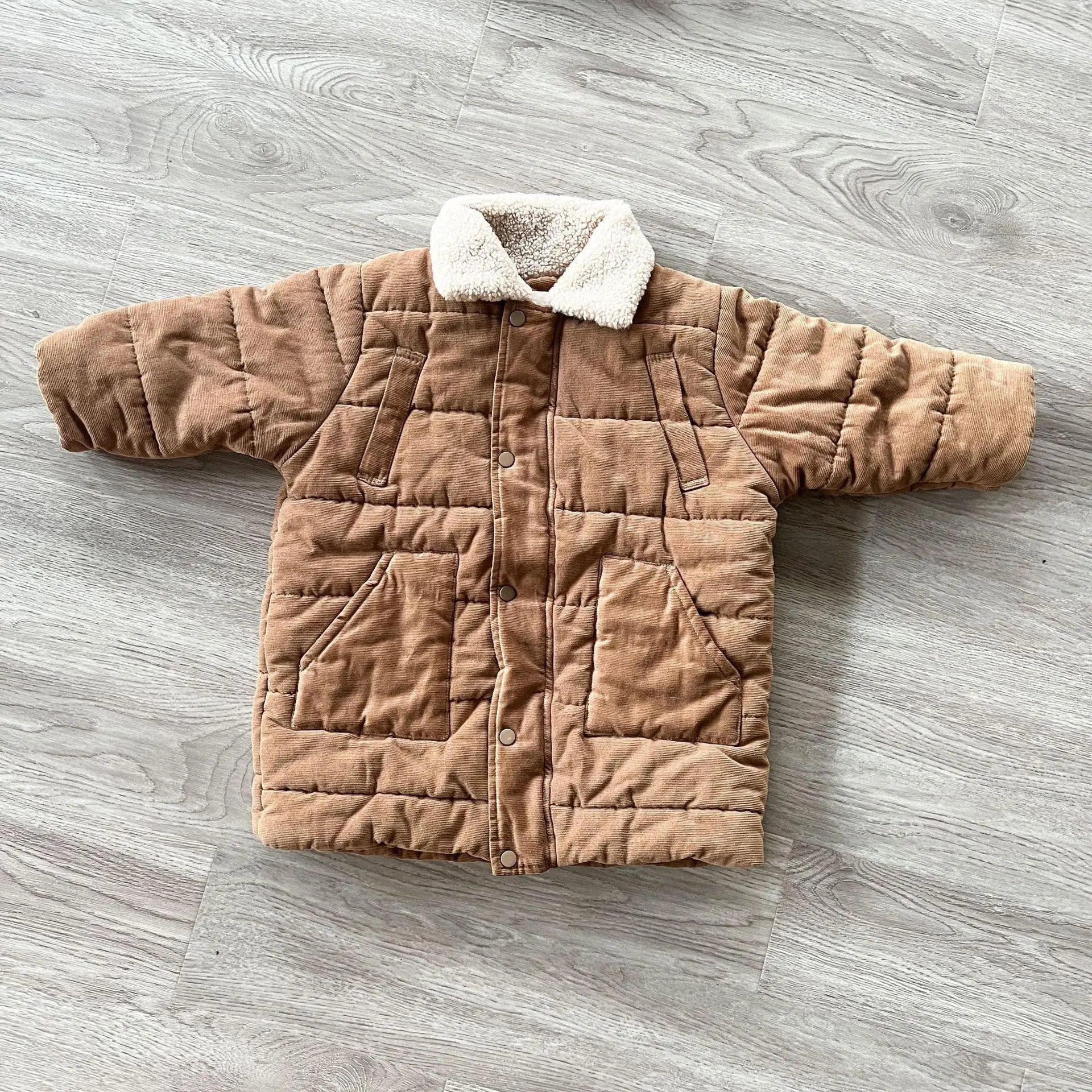 ロングコート khaki / 12M  80cm キッズアウター ロングコート コーデュロイ 裏フリースジャケット カーキ ダークコーヒー 2カラー