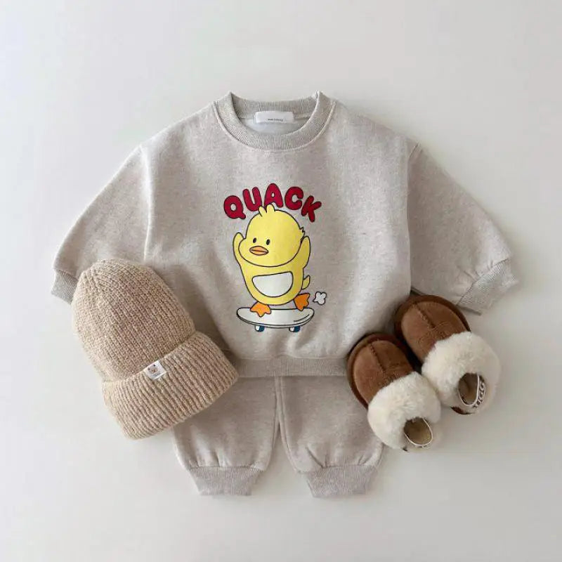 長袖セットアップ khaki / 12M  80cm キッズセットアップ 2点セット 長袖スウェットシャツ+スウェットパンツ キャラクタープリント 4カラー