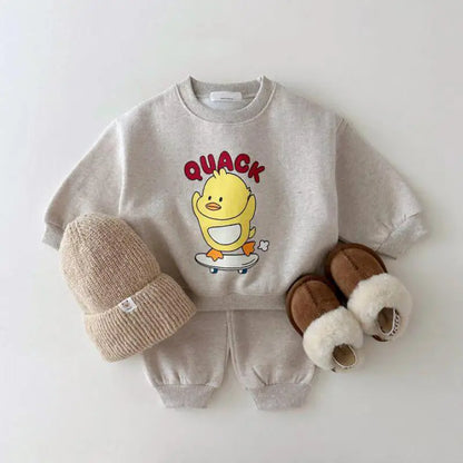 長袖セットアップ khaki / 12M  80cm キッズセットアップ 2点セット 長袖スウェットシャツ+スウェットパンツ キャラクタープリント 4カラー