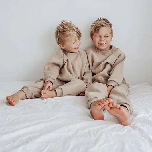 長袖セットアップ Khaki / 12M  80CM キッズセットアップ 2点セット 無地シンプルベーシック裏フリース長袖スウェットトレーナー+スウェットロングパンツ【mh0008094】