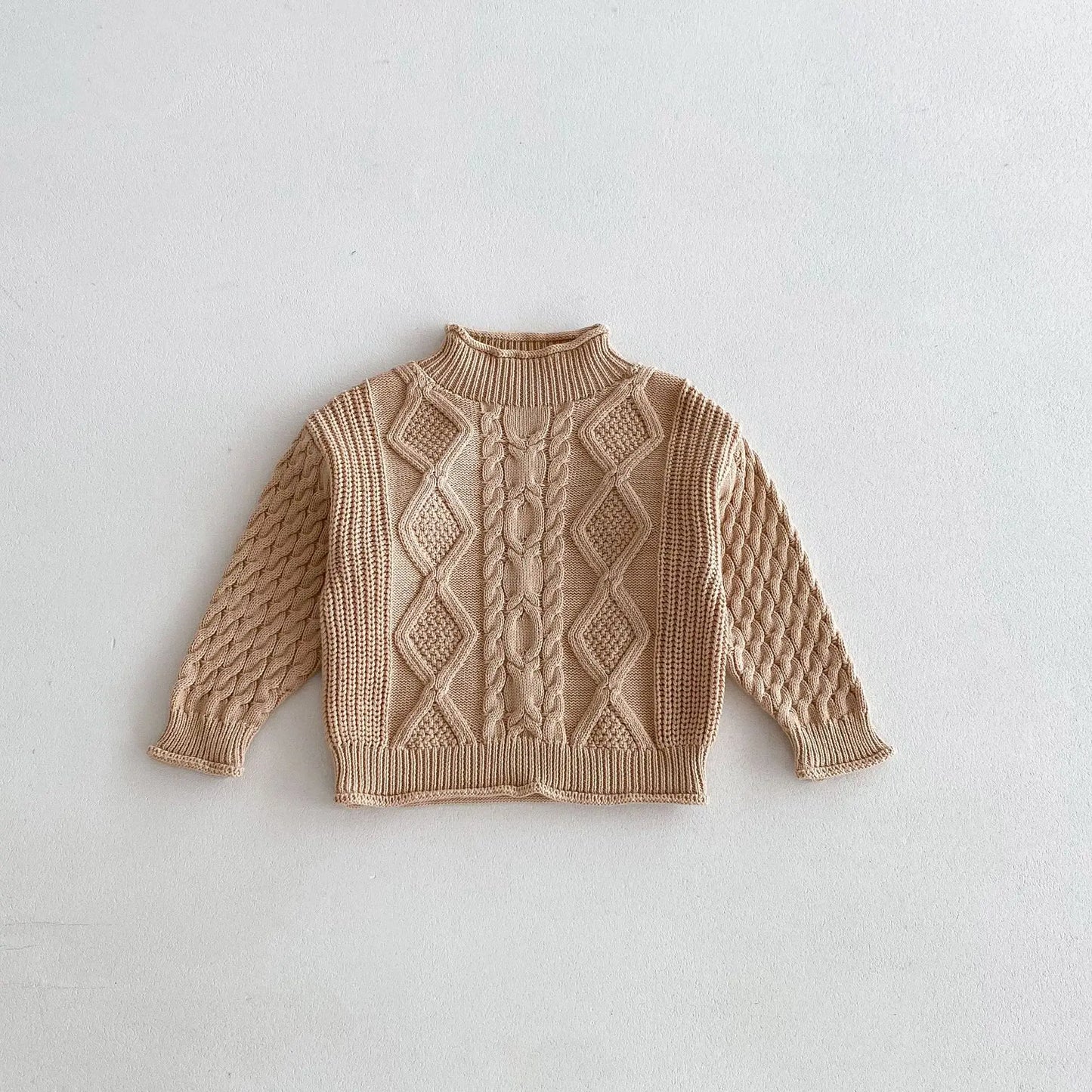ニット・セーター khaki / 12M  80CM キッズトップス ニットハイネックセーター アランニット ケーブル編み ボトルネック 3カラー