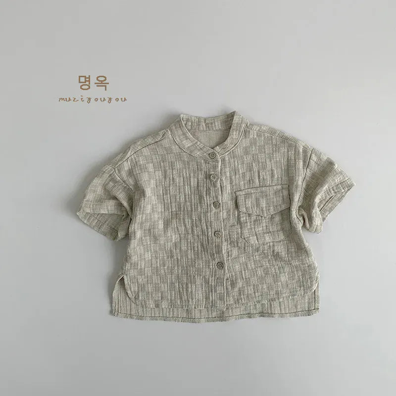 半袖シャツ・ブラウス khaki / 12M  80cm / 取り寄せ（7〜30日） キッズトップス 半袖スタンドカラーシャツ チェック 2カラー