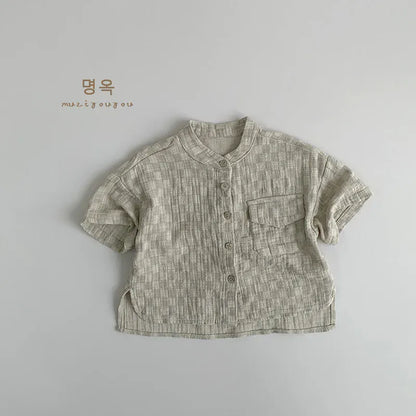 半袖シャツ・ブラウス khaki / 12M  80cm / 取り寄せ（7〜30日） キッズトップス 半袖スタンドカラーシャツ チェック 2カラー