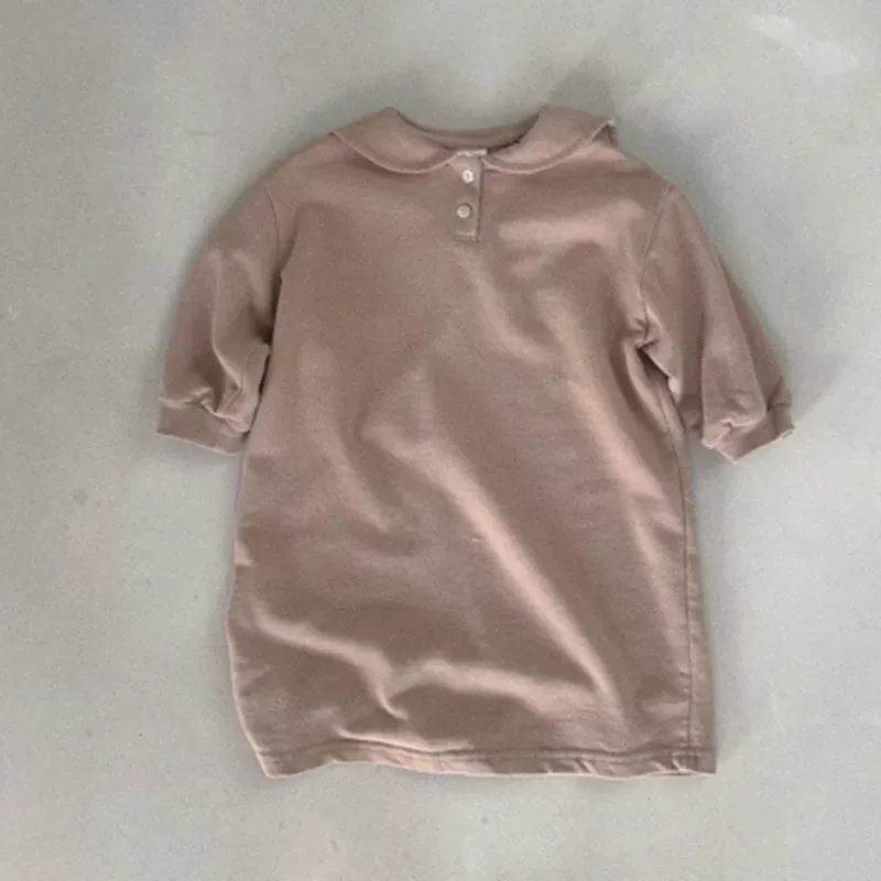 長袖ワンピース Khaki / 12M  80CM キッズワンピース セーラーカラーシンプル長袖Tシャツワンピース【mh0008282】