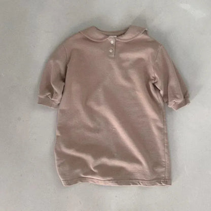 長袖ワンピース Khaki / 12M  80CM キッズワンピース セーラーカラーシンプル長袖Tシャツワンピース【mh0008282】