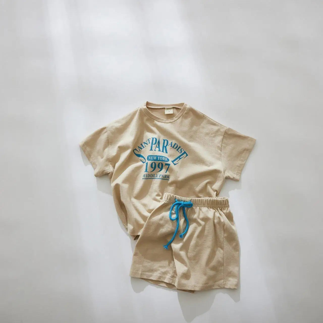 半袖セットアップ khaki / 24M 90cm キッズセットアップ 2点セット 半袖Tシャツ+ショートパンツ レターロゴプリント 2カラー