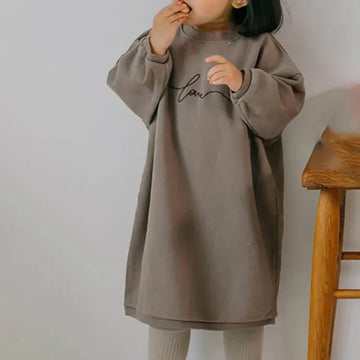 長袖ワンピース Khaki / 24M  90CM キッズワンピース レターロゴプリントスウェット長袖ロングトレーナーワンピース【mh0008097】
