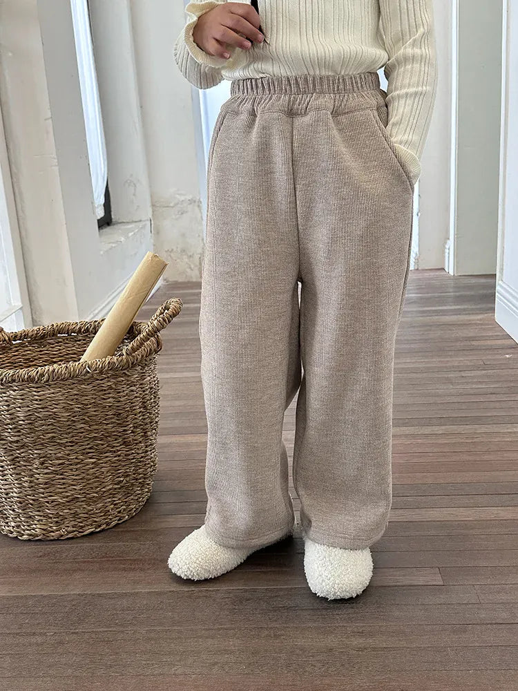 ロングパンツ・スウェットパンツ khaki / 2T (90) キッズパンツ コーデュロイ 裏フリース ストレートパンツ 4カラー