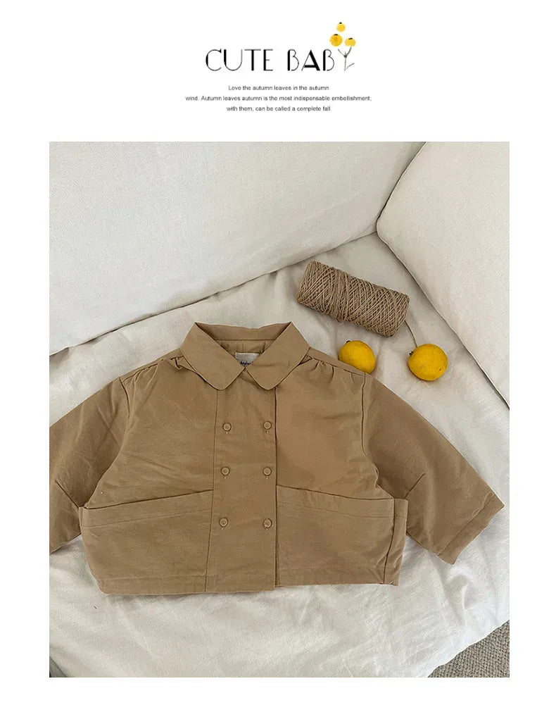 ショートコート・ジャケット・ジャンパー Khaki / 2T (90) キッズアウター ダブルボタン襟付きパデッドショートジャケットコート【mh0007934】