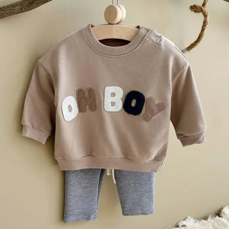 長袖セットアップ Khaki / 6-9M 66cm ベビーセットアップ 2点セット 長袖スウェットシャツ+レギンスパンツ レターロゴトレーナー 3カラー【mh0007751】