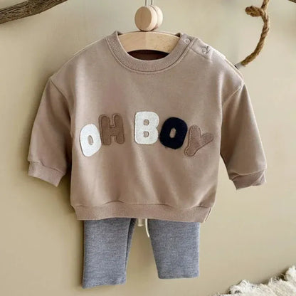 長袖セットアップ Khaki / 6-9M 66cm ベビーセットアップ 2点セット 長袖スウェットシャツ+レギンスパンツ レターロゴトレーナー 3カラー【mh0007751】