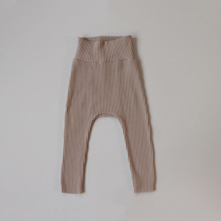 レギンスパンツ khaki / 66cm ベビー リブ ハイウェスト レギンス パンツ ユニセックス 2649A
