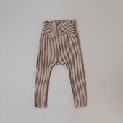 レギンスパンツ khaki / 66cm ベビー リブ ハイウェスト レギンス パンツ ユニセックス 2649A