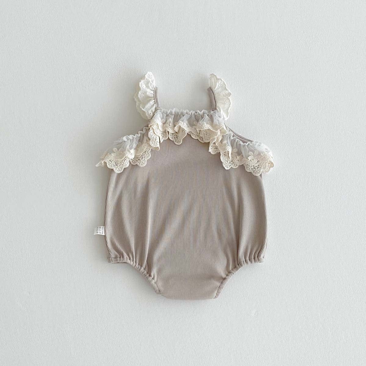 ノースリーブロンパース Khaki / 66cm レースフリルキャミソールロンパース【mh0010317】