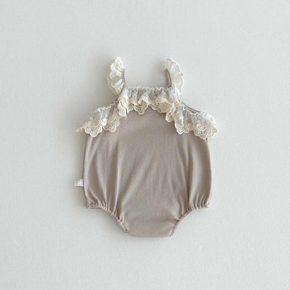 ノースリーブロンパース Khaki / 66cm レースフリルキャミソールロンパース【mh0010317】